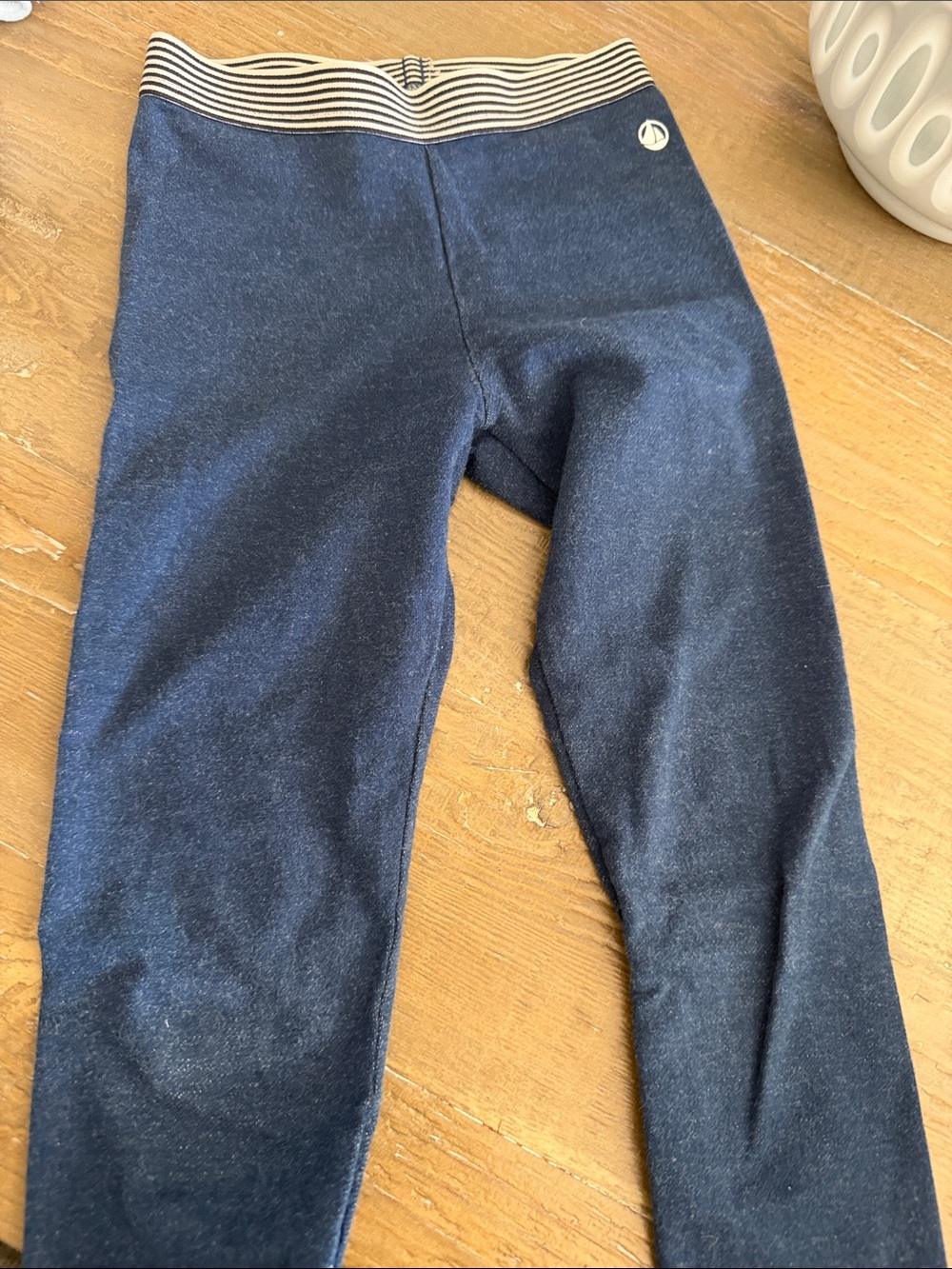 Petit Batteau Girls Navy Leggings with Striped Elastic Waistband